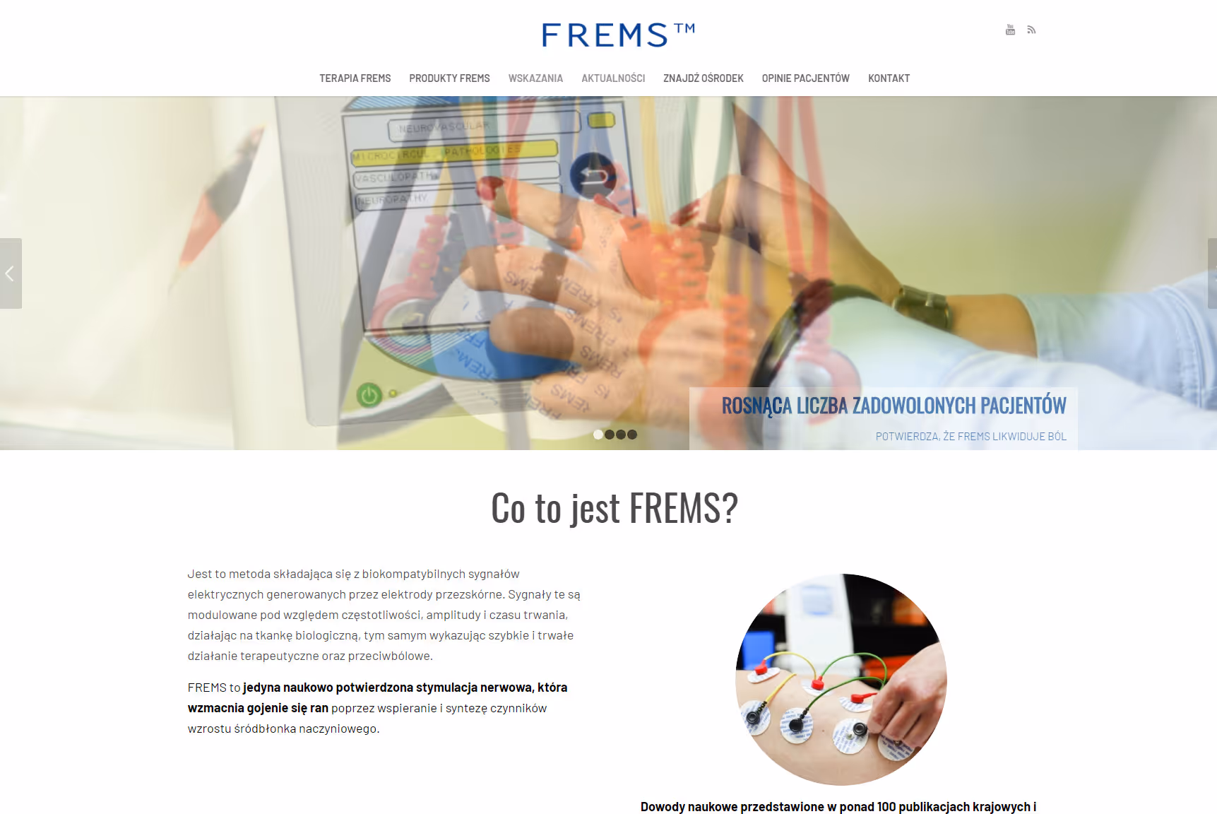 Strona frems.pl to serwis internetowy prezentująca ofertę producenta i dystrybutora sprzętu medycznego, specjalizującego się w technologii FREM...