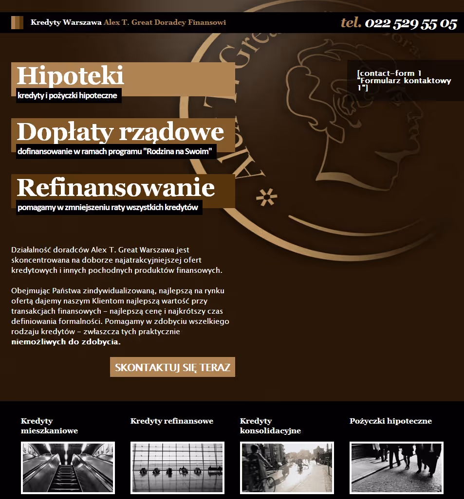 Projekt strony kredytywarszawa.pl dla firmy z sektora finansowego, z naciskiem na przejrzystą ofertę, zaufanie użytkowników i techniczne bezpieczeństwo.