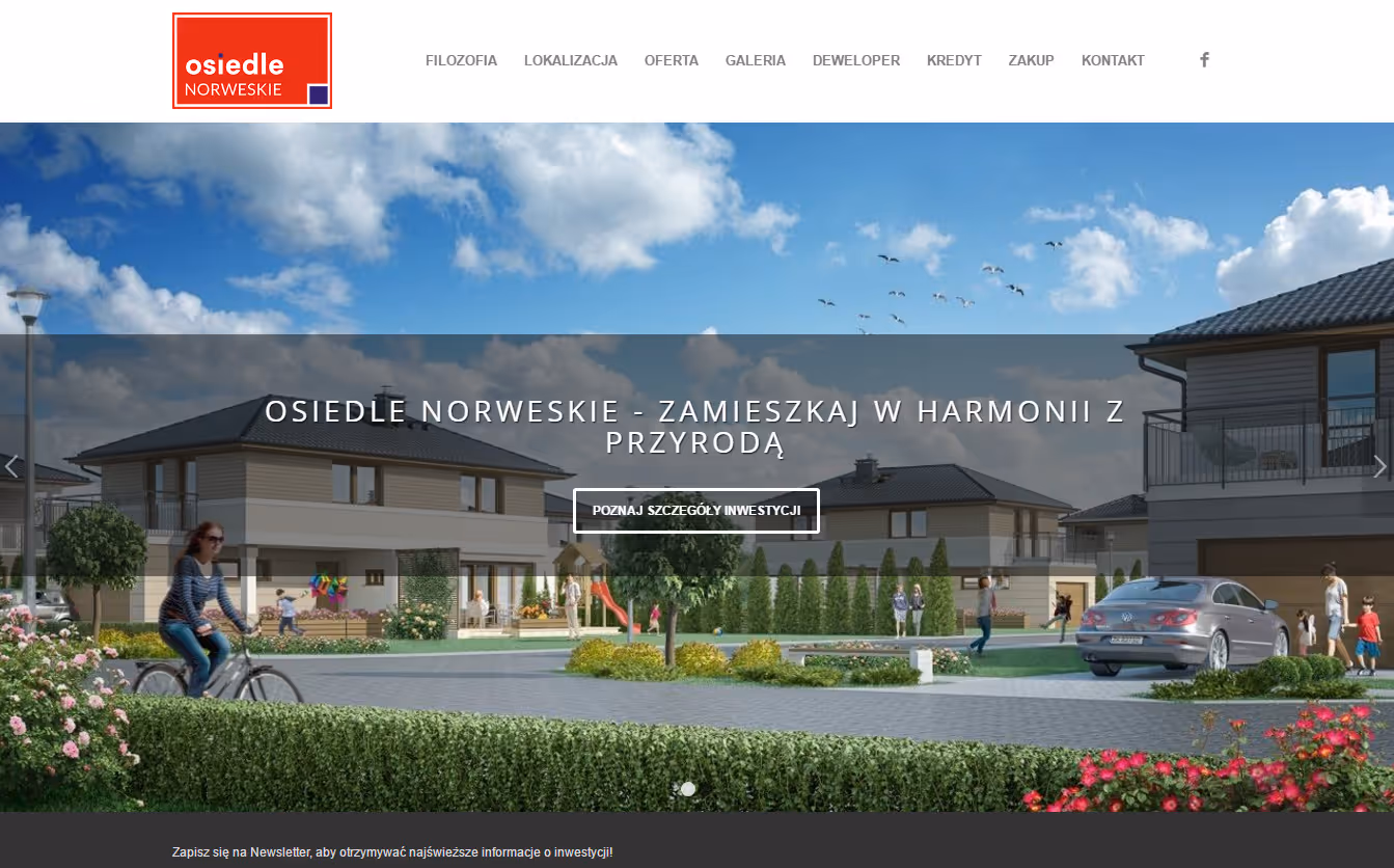 Projekt strony osiedlenorweskie.pl dla kameralnego osiedla w Koszalinie, z naciskiem na prezentację inwestycji, czytelne treści i stabilne działanie.