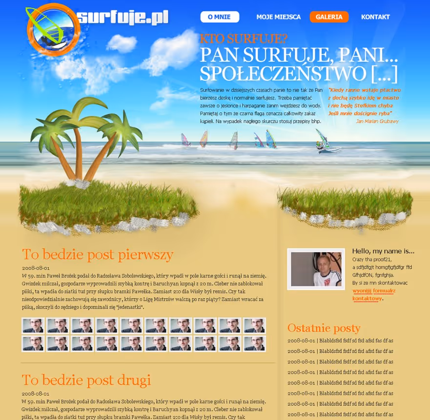 Projekt strony surfuje.pl dla społeczności związanej z surfingiem i sportami wodnymi, przygotowany z myślą o treściach, wydajności i prostej administracji.