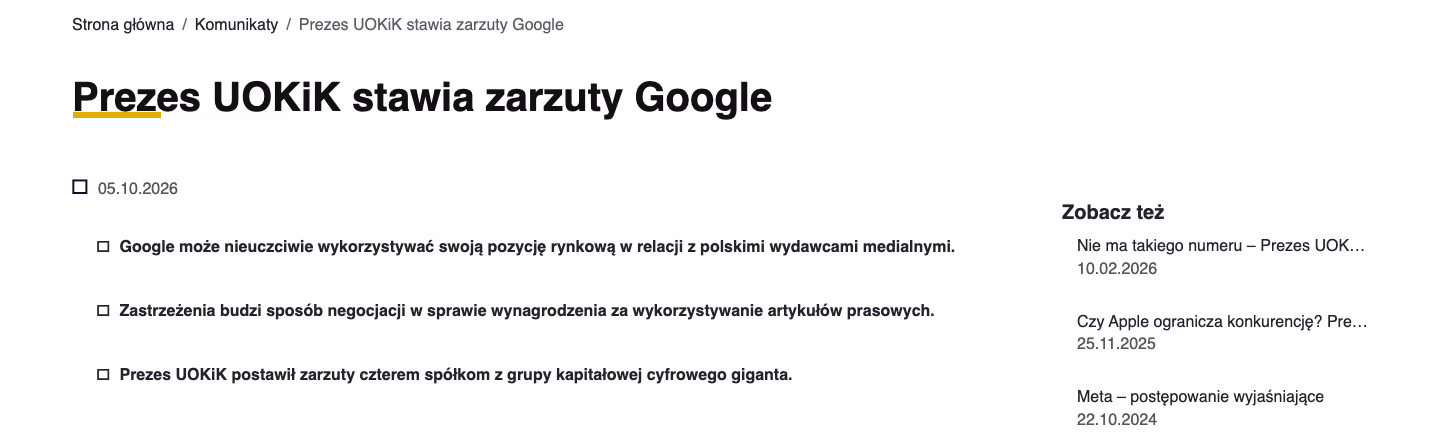 Zarzuty UOKiK dla Google: co zmieniają dla wydawców na WordPressie